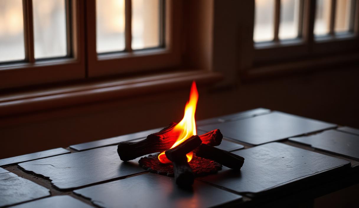 Still-life evoking Aries's fire energy in soft window light