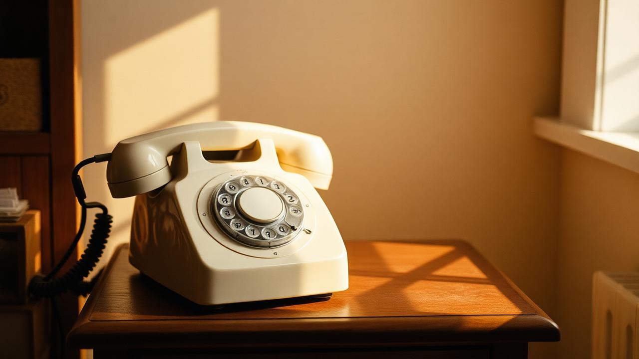 An old rotary phone on a side table catching afternoon light