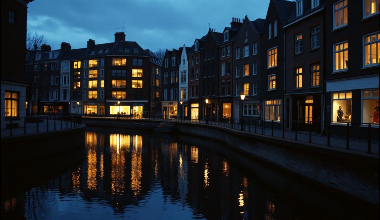 Quiet street scene evoking Birmingham at dusk