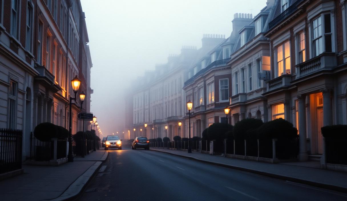 Quiet street scene evoking Brighton at dusk