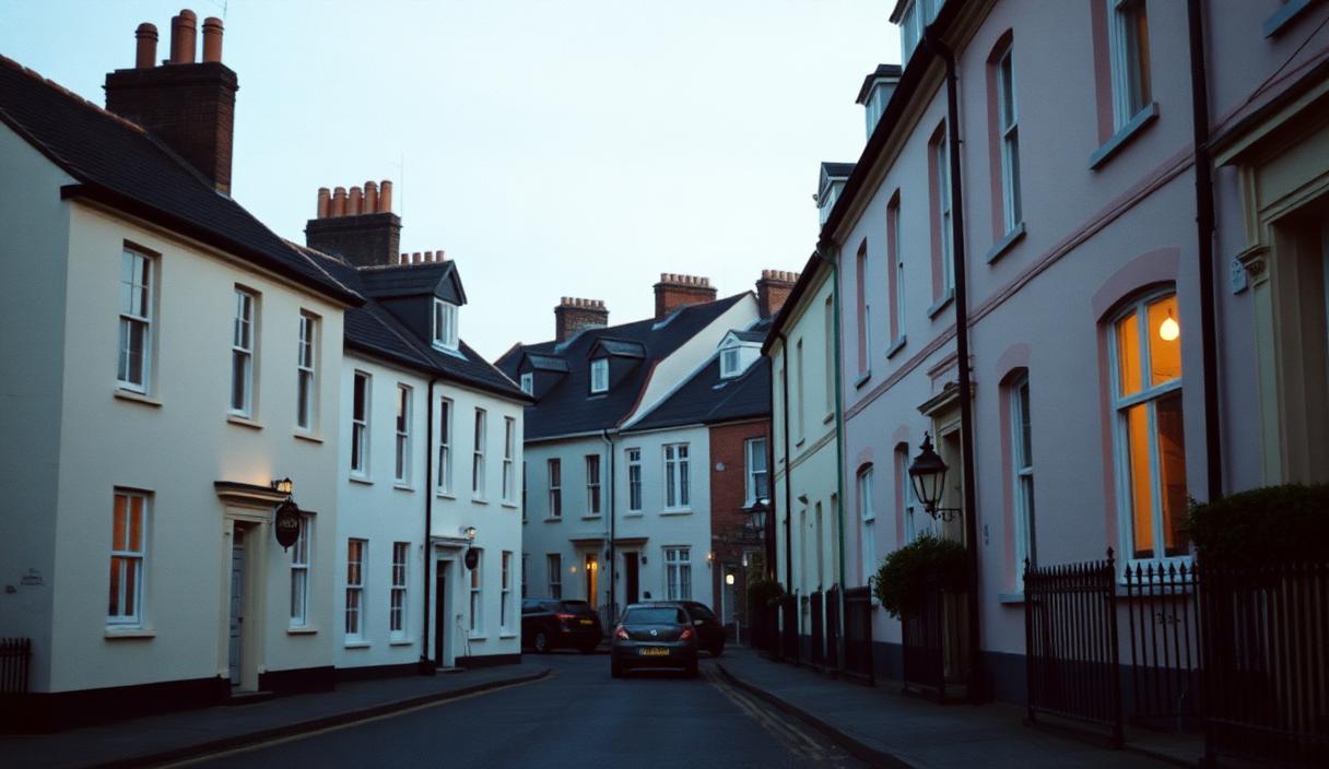 Quiet street scene evoking Bristol at dusk